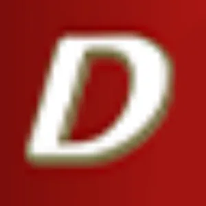 Logotipo con la letra D blanca sobre fondo rojo, ligeramente borroso.